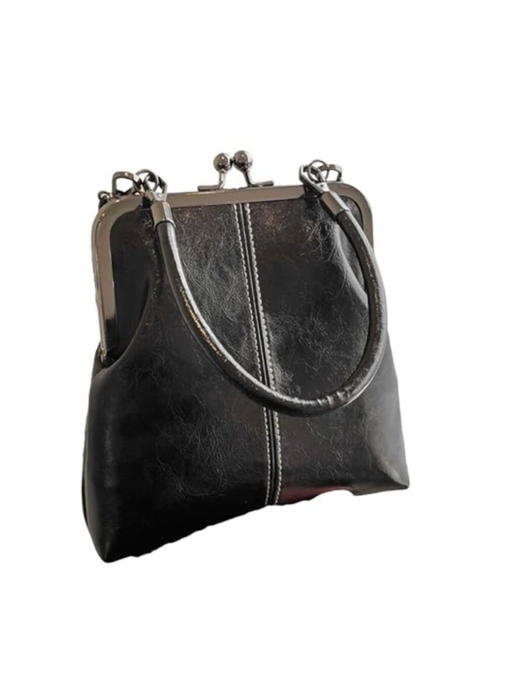 Small Faux Leather Kiss Lock Crossbody Bag with Compartments